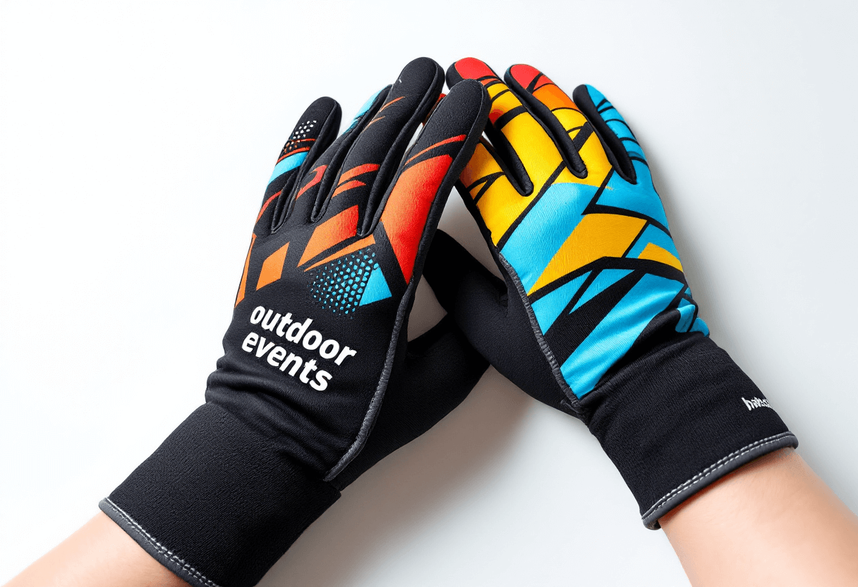 Gants sportifs publicitaires imprimés.